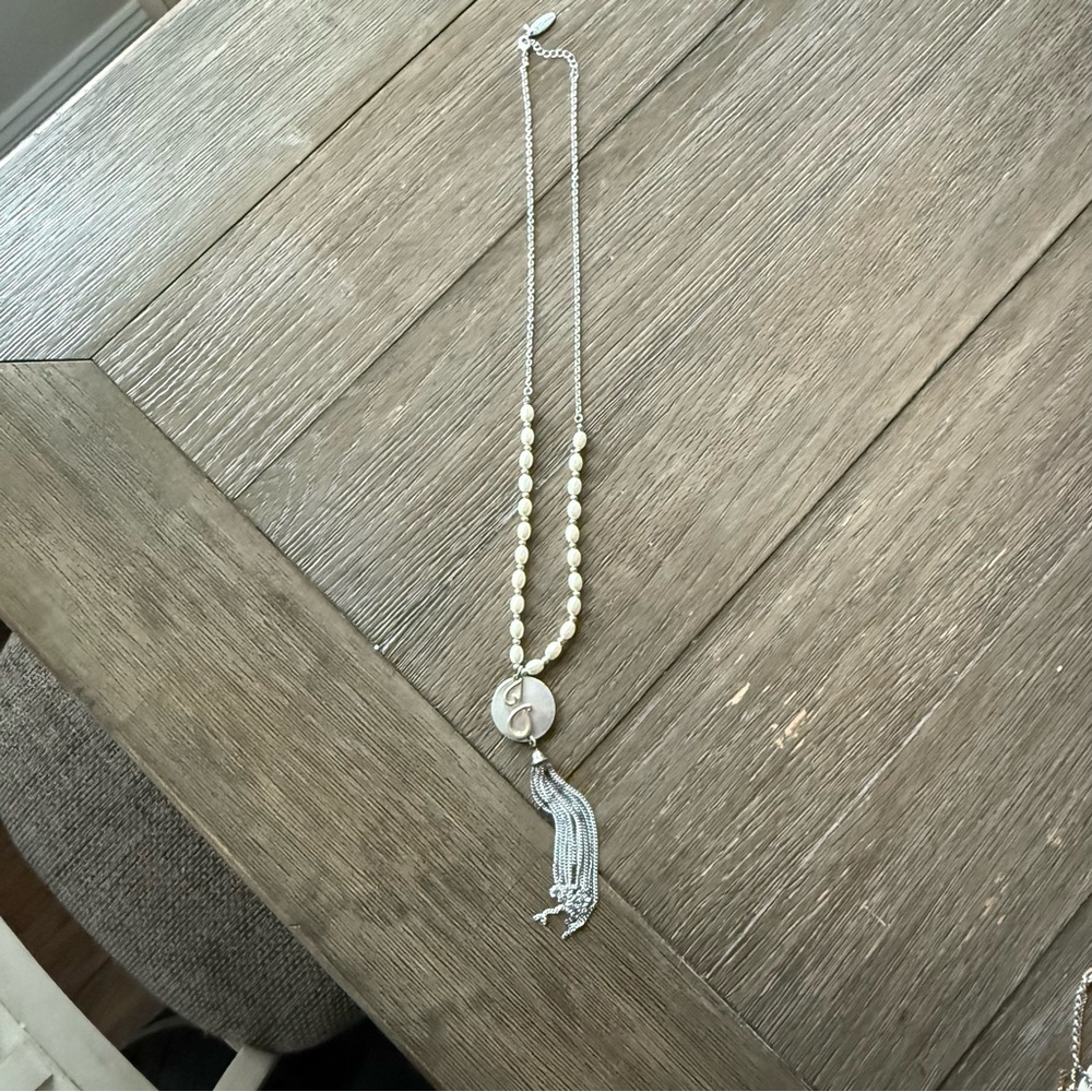 Elegant Silver and Pearl Necklace with J initial
